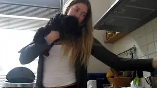 Barbet puppies being fed by hand