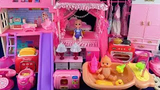 9 Minutes Satisfying with Unboxing Pink Doll Bed House Play Set Review Toys | ASMR 