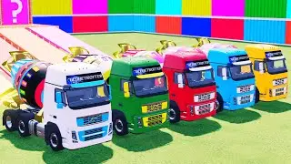 Transporting Mixer Trucks | white, green, red, blue, yellow in playground farming simulator 22