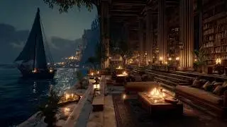 The World Can Wait 📜 Ancient Library by the Sea | Relaxing Piano & Gentle Ocean Waves