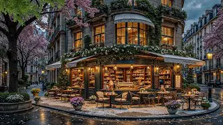 Relaxing Jazz Piano Music🌸Cozy Street Coffee Shop Ambience & Calm Jazz Melodies for Work, Study