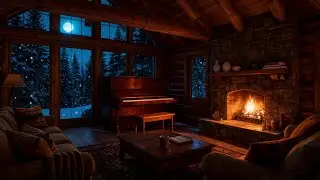Warm Fireplace Ambience 🔥 Snowy Winter Night with Soft Piano & Fireplace Crackling
