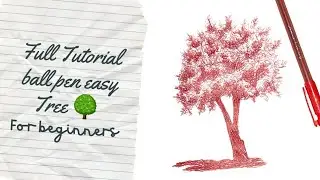 Drawing A Tree/Red Ball Pen Tree Drawing /How To Draw Easy Tree Drawing With Ball Pen/For Beginners