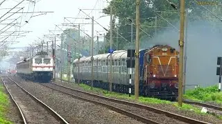 Brutal Overtake | WAP 7 Howrah Rajdhani chases & overtakes  WDM 3A Upper India Exp at Porabajar