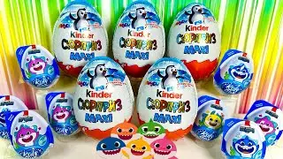KINDER SURPRISE MAXI ПИНГВИНЫ, KIDS BOX АКУЛЕНОК ТУ-РУ-РУ! РАСПАКОВЫВАЕМ СЮРПРИЗЫ,СОБИРАЕМ КОЛЛЕКЦИИ