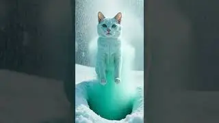 The skies rain sugar as a peppermint swirl cat bursts out of a snowy crater