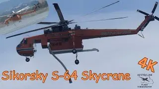 [4K]Sikorsky S-64F air crane picking up and dumping water at Patterson river (registration - N163AC)