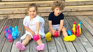 Akim & Aliona Pretend Play Bowling with Frozen & Spider Man Bowling Set