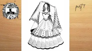 How to draw a girl in beautiful dress || Pencil sketch for beginner || Girl dress drawing  || part 1