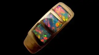 Mens Inlay Opal Ring 14k Gold Wide Band | FlashOpal