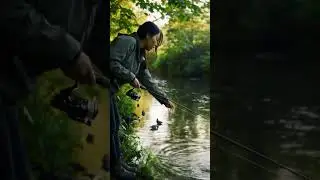 Relaxing Fishing Scene by a Quiet River | Nature Sounds & Peaceful Morning Vibes #creekfishing