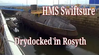 Royal Navy HMS Swiftsure drydocked in Rosyth for recycling