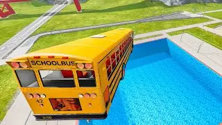 BeamNG Drive Realistic Bus Crash &ndash; School Bus Down In Swimming Pools Full Simulation