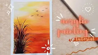 🌞 Orange ocean sunset painting || Acrylic painting tutorial || Painting step by step for beginners