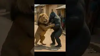 🔥🦍🦁Lion Vs Gorilla aggressively fight on drydirt road#animals#wildlife#usa#lionviralvideo#brazil#yt.