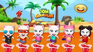 TALKING TOM GOLD RUN - ALL ANGELA CHARACTERS IN LAVA DROWN IN FUNNY GAMEPLAY