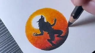 How to draw a werewolf monster using oil pastel - step by step very easy!