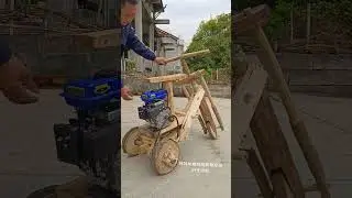 The process of turning on a homemade wooden electric motorcycle