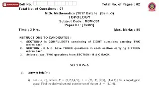 MSC MATHEMATICS 3RD SEM TOPOLOGY DEC 2018 | PTU