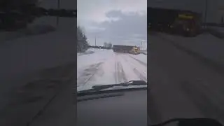 Truck jackknifed on back roads #trucking #travel #canada #ontario #drive #accident #winter