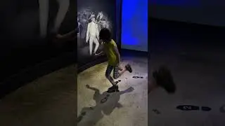 Helen dancing in the Epic museum of Irish immigration, Dublin, June 2023