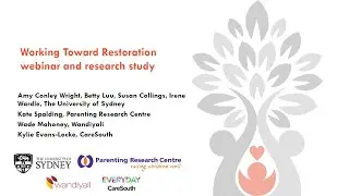 Working Toward Restoration webinar - 29th September 2021