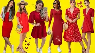 LINDOS OUTFITS CON VESTIDO ROJO / LOOKS CASUALES Y BONITOS CON VESTIDOS 😍