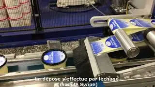 Impression et d&eacute;pose d'&eacute;tiquettes par l&eacute;chage sur des couvercles &agrave; rebord en agroalimentaire