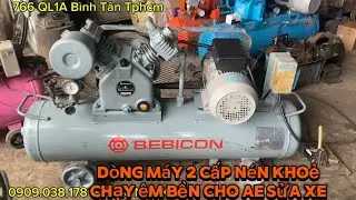 Dòng máy nén khí 2 cấp Hitachi 3 ngựa, bình 80L áp 12kgf chuyên sửa xe máy