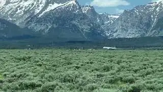 A landing plane in Jackson Wyoming