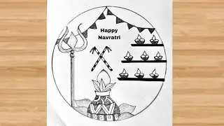 Happy Navratri Ka Chitra Kaise Banaen | Navratri Drawing In Circle Easy | Sundar Sa Navratri Chitra