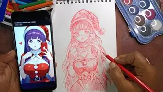 Christmas Anime girl drawing tutorial 🎄Christmas drawing easy waifu sketch studio, haku senpai arts 