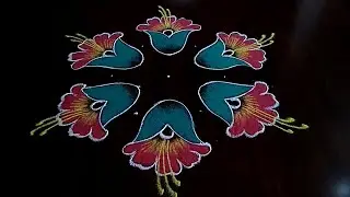 Simple and easy creative latest flowers rangoli only 7×4 dots