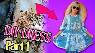 Patchwork Denim Boho Dress: Plus Size Sewing Challenge/DIY Jeans Tunic#sewingtutorial #upcycling