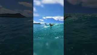 SURFERS ON A PERFECT BLUE WAIKIKI WAVE