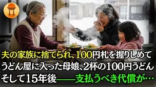 夫の家族に捨てられ、100円札を握りしめてうどん屋に入った母娘。2杯の100円うどん、そして15年後——支払うべき代償が…【感動的な物語】