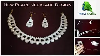 pearls necklace  and ear rings making at home//easy pearls necklace and ear rings at home