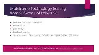 Mainframe Technology Training from 2nd week feb-2023
