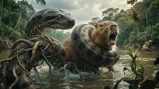 Amazon: Capybara Dragged Under by a Giant Snake | Survival in the Amazon Rainforest