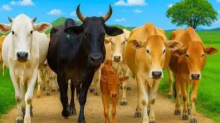 Puluhan Sapi Dipagi hari Berjalan Menuju padang rumput, Suara Sapi Moo, Kawanan Sapi lucu yang sehat