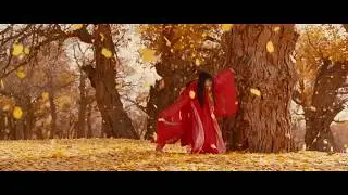 Two women fight against each other with the sword and maple leaves are dyed red