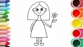 How to Draw a Cute Girl with a Flower | Easy Step by Step Drawing for Kids and Beginners