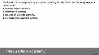 CMA US Part-1 | Management By Exception | The Leaders Academy | Benefits | Q-5 | Sec C | Cost Mgmt |