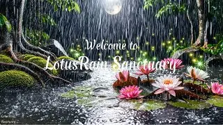 Lotus Pond in Heavy Rain  Fireflies & Moonlight  4K Relaxation