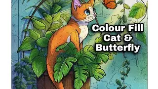 colour fill up drawing ...cat and butterfly..