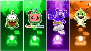 Om nom 🆚 Cocomelon 🆚 Gummy Bear 🆚 Baby Shark.  🎶 Tiles Hop EDM Rush l Who Is the best ??🎯🎯