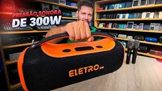 Caixa de Som Bluetooth Eletromex EL-1144 – Som Potente de 300W, LEDs e 2 Microfones Para Karaokê.