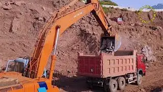 Big excavator loading Stone in Dumper ||Stone Shifting ||Dumpers power 