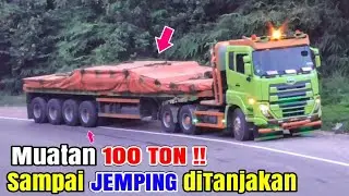 QUESTER Luar Biasa !! 370HP Muatan Plat Besi 100 Ton JEMPING di Tanjakan Suramadu Merlung