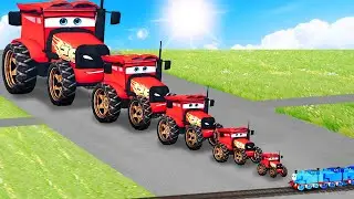 Big & Small: Red Tractors Lightning McQueen vs Thomas Train | BeamNG.drive Gameplay